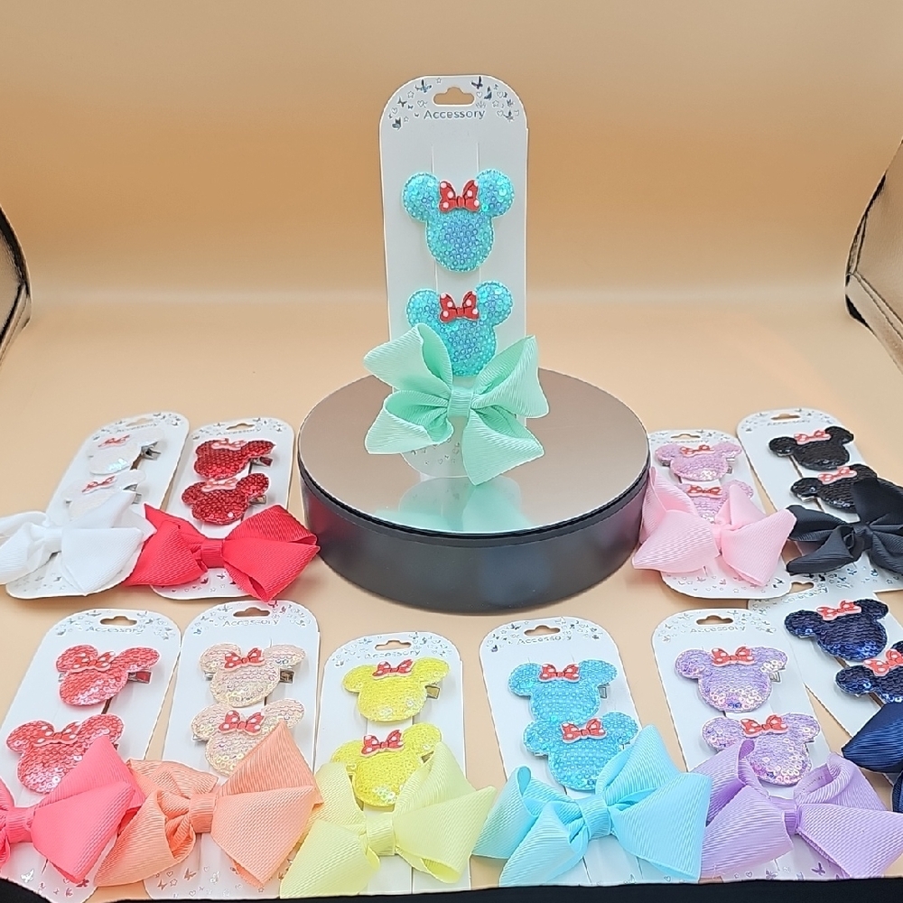 Kids Glittery Hair Clips Set - Multicolor Minnie Mouse Hair Clips